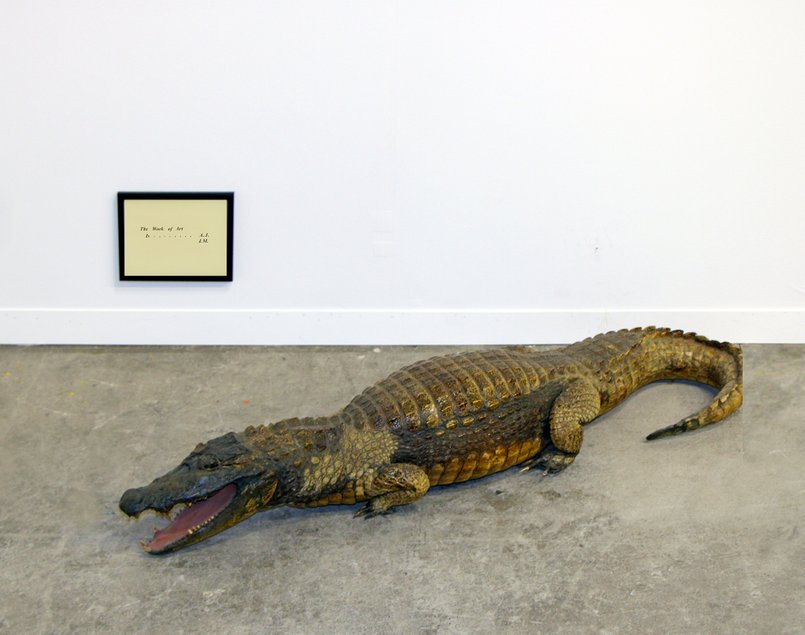 John MURPHY The work of art is… A.J.J.M, 1977 Lettraset and stuffed crocodile